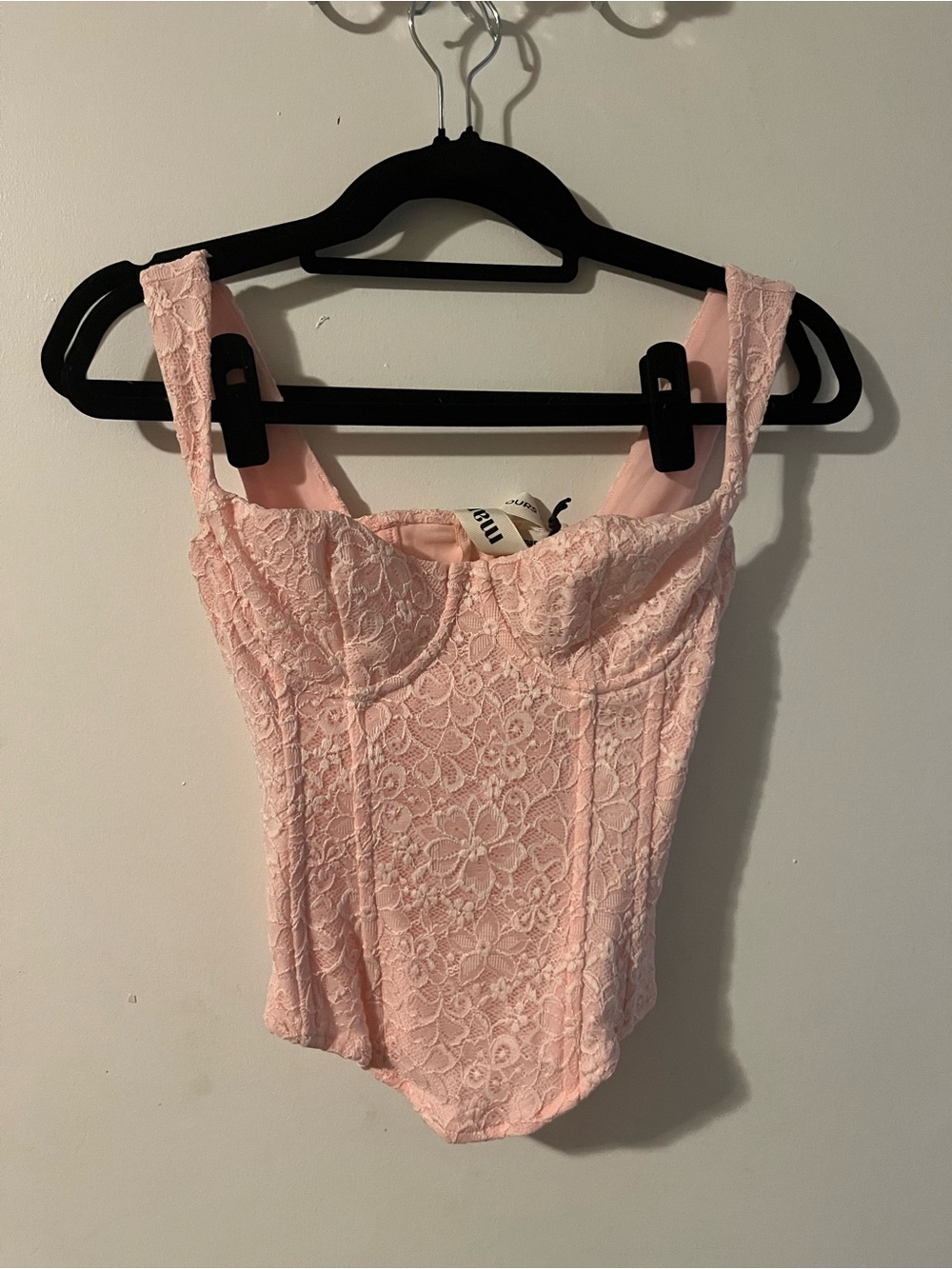 Pink Lace Bustier Bodysuit with Supportive Straps